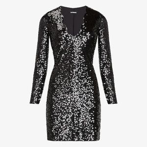 Express Black Sequin V Neck Dress